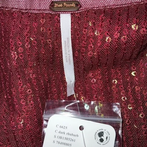 NWT Free People Sequin Shirtee Top Dark Rhubarb red size XS - Picture 8 of 8
